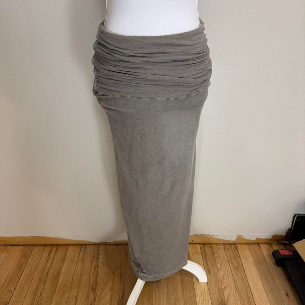 James Perse High Waisted Maxi Skirt Long Ruched Panel Pencil Grey Womens Sz 1/1